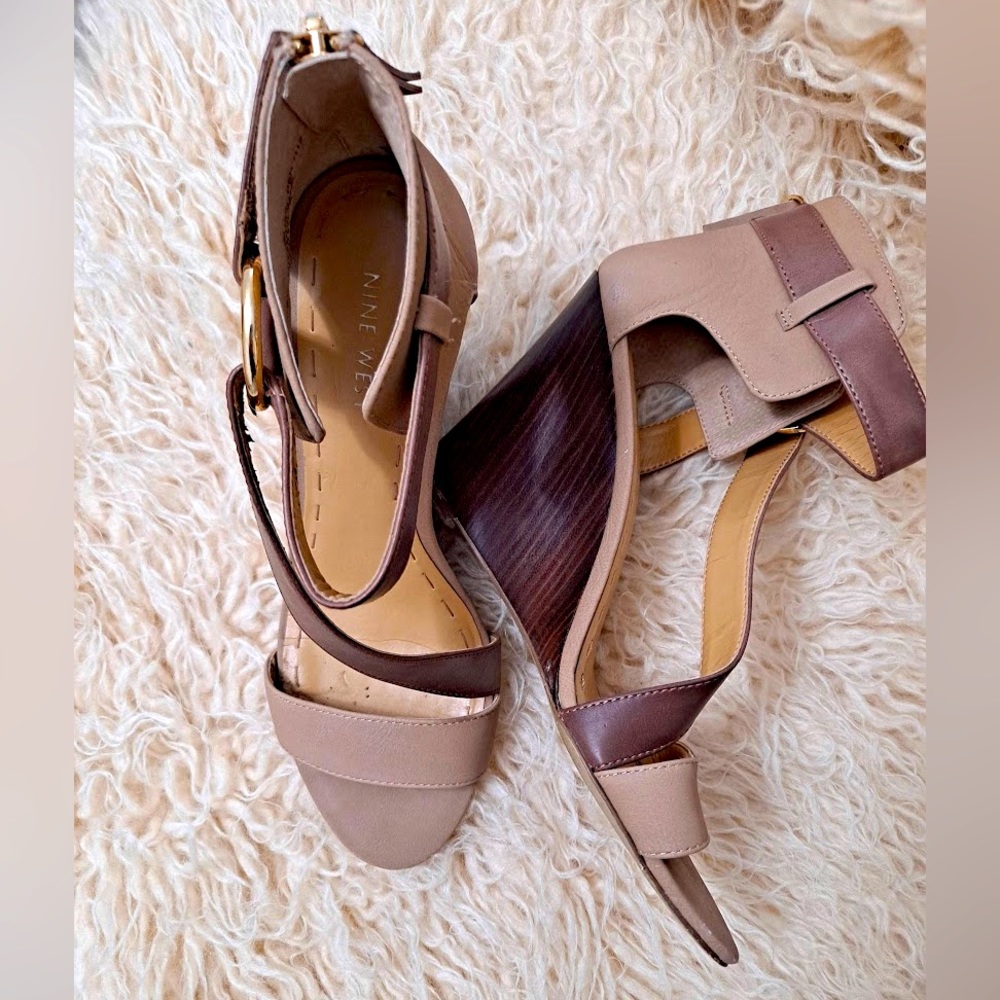 Nine West brown / tan wedge sandals